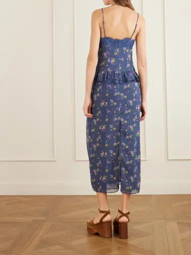 ANNA SUI Night Blooming Floral-print Lace-trimmed Chiffon Midi Dress | Thumbnail 3