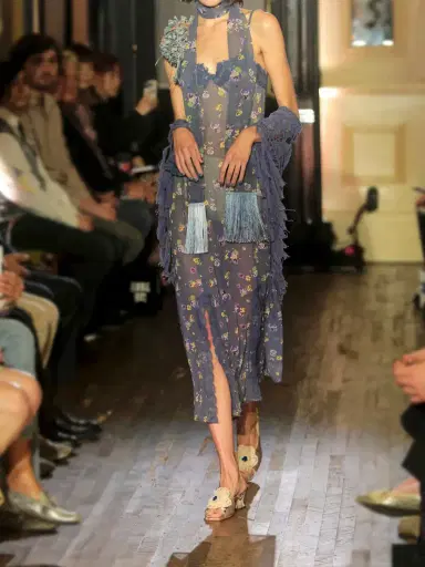ANNA SUI Night Blooming Floral-print Lace-trimmed Chiffon Midi Dress | Thumbnail 5