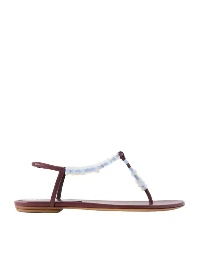 Bead-embellished Leather Thong Sandals