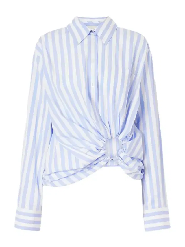 Gathered Striped Cotton-poplin Shirt