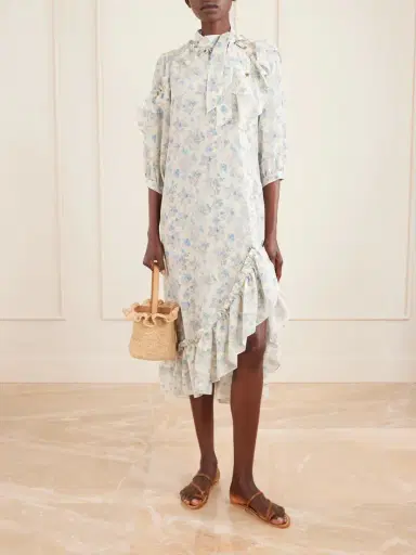 MAISON MAYLE Batacalla Scarf-detailed Ruffled Floral-print Silk-crepe De Chine Midi Dress | Thumbnail 2 MAISON MAYLE Batacalla Scarf-detailed Ruffled Floral-print Silk-crepe De Chine Midi Dress | Thumbnail 2