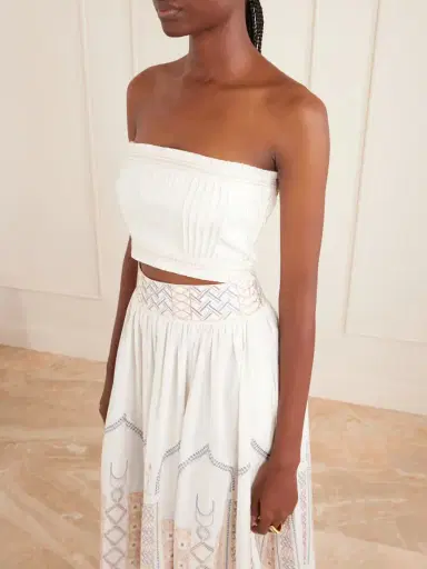 Emporio Sirenuse Flavia Strapless Cropped Embroidered Pleated Cotton-blend Top | Thumbnail 4 Emporio Sirenuse Flavia Strapless Cropped Embroidered Pleated Cotton-blend Top | Thumbnail 4