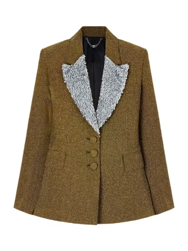 Layered Embellished Wool-blend Bouclé-twill Blazer