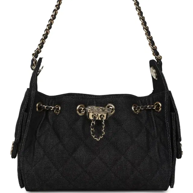 Chanel Chanel Mini 25 Hobo Bag Dark Blue Denim Light Gold Hardware