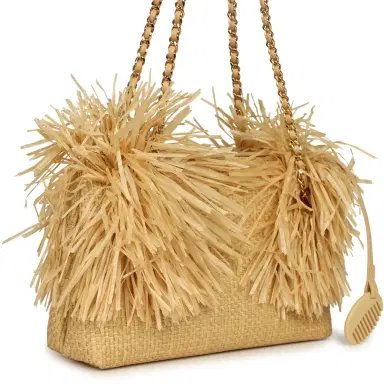 Chanel Chanel Small CC Shopping Bag Beige Braided Raffia Gold Hardware | Thumbnail 2