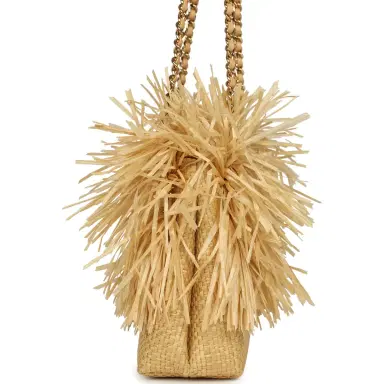 Chanel Chanel Small CC Shopping Bag Beige Braided Raffia Gold Hardware | Thumbnail 3