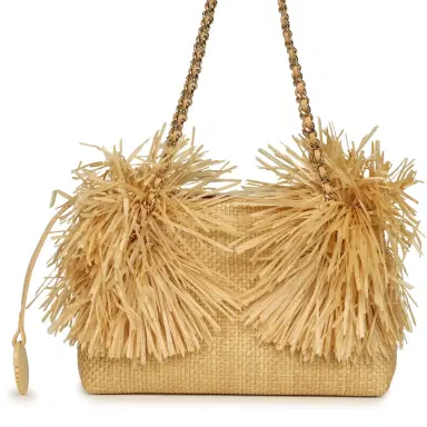 Chanel Chanel Small CC Shopping Bag Beige Braided Raffia Gold Hardware | Thumbnail 4