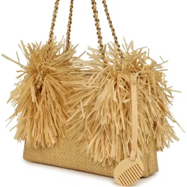 Chanel Chanel Small CC Shopping Bag Beige Braided Raffia Gold Hardware | Thumbnail 5