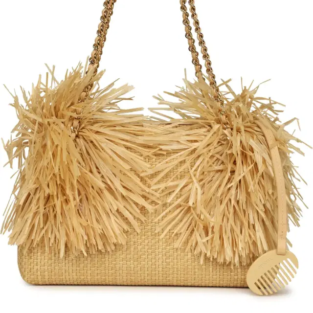 Chanel Small CC Shopping Bag Beige Braided Raffia Gold Hardware
