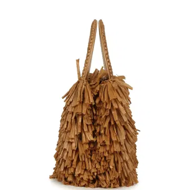 Chanel Chanel Small Fringe Kelly Dark Beige Raffia Wood and Light Gold Hardware | Thumbnail 3