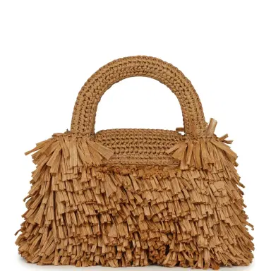 Chanel Chanel Small Fringe Kelly Dark Beige Raffia Wood and Light Gold Hardware | Thumbnail 4