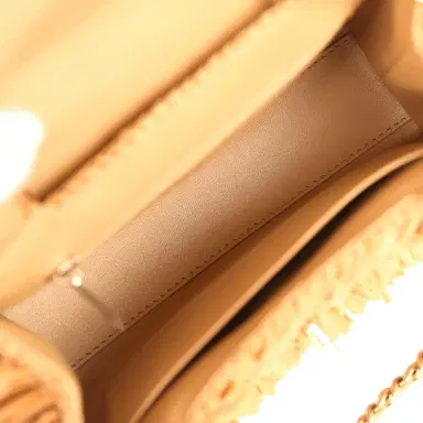 Chanel Chanel Small Fringe Kelly Dark Beige Raffia Wood and Light Gold Hardware | Thumbnail 8