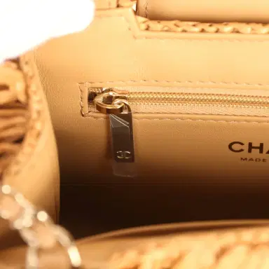 Chanel Chanel Small Fringe Kelly Dark Beige Raffia Wood and Light Gold Hardware | Thumbnail 10