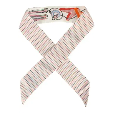 HERMÈS Hermes "Chevaloscope Pointille" White, Bleu Rouge and Vert Silk Twilly | Thumbnail 1 HERMÈS Hermes "Chevaloscope Pointille" White, Bleu Rouge and Vert Silk Twilly | Thumbnail 1