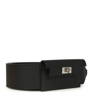 HERMÈS Hermes Kelly Pocket Bag Strap 105CM Black Swift and Epsom Palladium Hardware | Thumbnail 2
