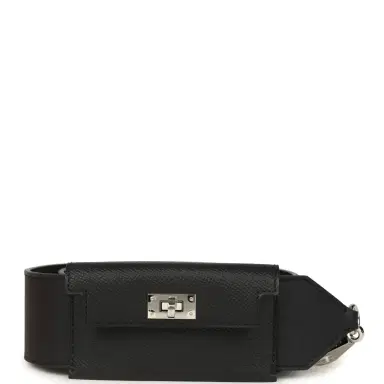 HERMÈS Hermes Kelly Pocket Bag Strap 105CM Black Swift and Epsom Palladium Hardware | Thumbnail 1