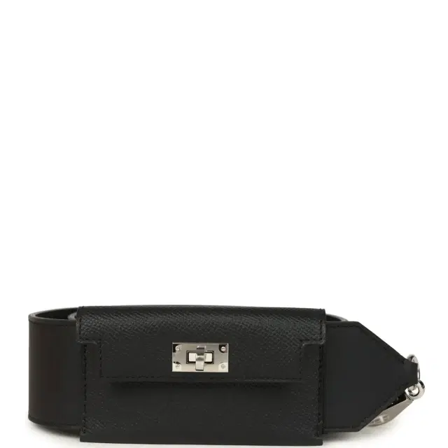 hermes Hermes Kelly Pocket Bag Strap 105CM Black Swift and Epsom Palladium Hardware