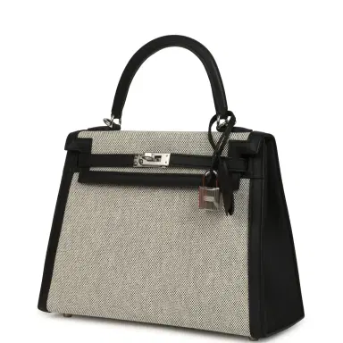 HERMÈS Hermes Kelly Sellier 25 Ecru & Black Toile H Canvas and Black Swift Palladium Hardware | Thumbnail 5 HERMÈS Hermes Kelly Sellier 25 Ecru & Black Toile H Canvas and Black Swift Palladium Hardware | Thumbnail 5