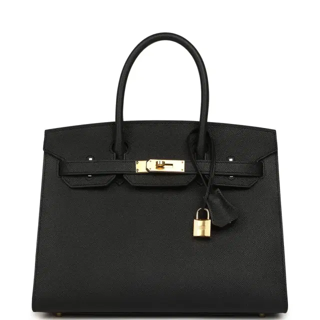 hermes Pre-owned Hermes Birkin Sellier 30 Black Epsom Gold Hardware