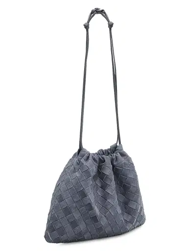 Bottega Veneta Women's Dustbag Medium Intrecciato Suede Shoulder Bag - Cloudy Indigo | Thumbnail 3 Bottega Veneta Women's Dustbag Medium Intrecciato Suede Shoulder Bag - Cloudy Indigo | Thumbnail 3