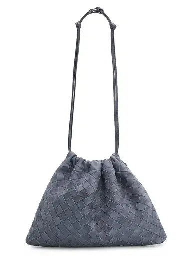 Bottega Veneta Women's Dustbag Medium Intrecciato Suede Shoulder Bag - Cloudy Indigo | Thumbnail 1 Bottega Veneta Women's Dustbag Medium Intrecciato Suede Shoulder Bag - Cloudy Indigo | Thumbnail 1