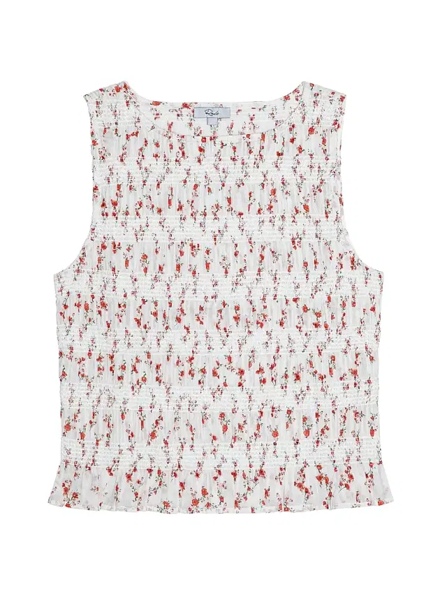 Women's Kane Floral Cotton Smocked Sleeveless Top - Rouge Romantic