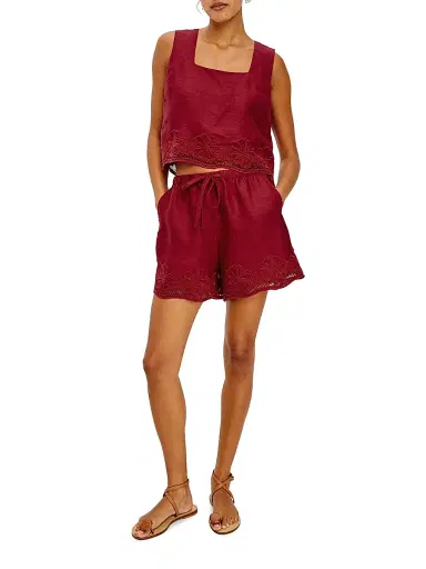 RAILS Women's Akira Linen Embroidered Top - Berry Hibiscus Embroidery - Size XL | Thumbnail 2