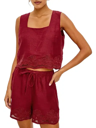 RAILS Women's Akira Linen Embroidered Top - Berry Hibiscus Embroidery - Size XL | Thumbnail 3