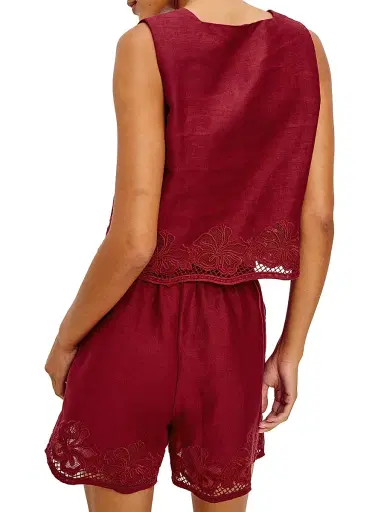 RAILS Women's Akira Linen Embroidered Top - Berry Hibiscus Embroidery - Size XL | Thumbnail 4