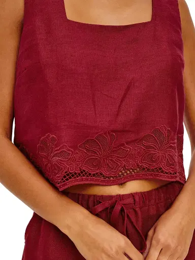 RAILS Women's Akira Linen Embroidered Top - Berry Hibiscus Embroidery - Size XL | Thumbnail 5