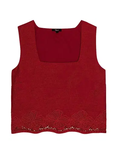 RAILS Women's Akira Linen Embroidered Top - Berry Hibiscus Embroidery - Size XL | Thumbnail 1
