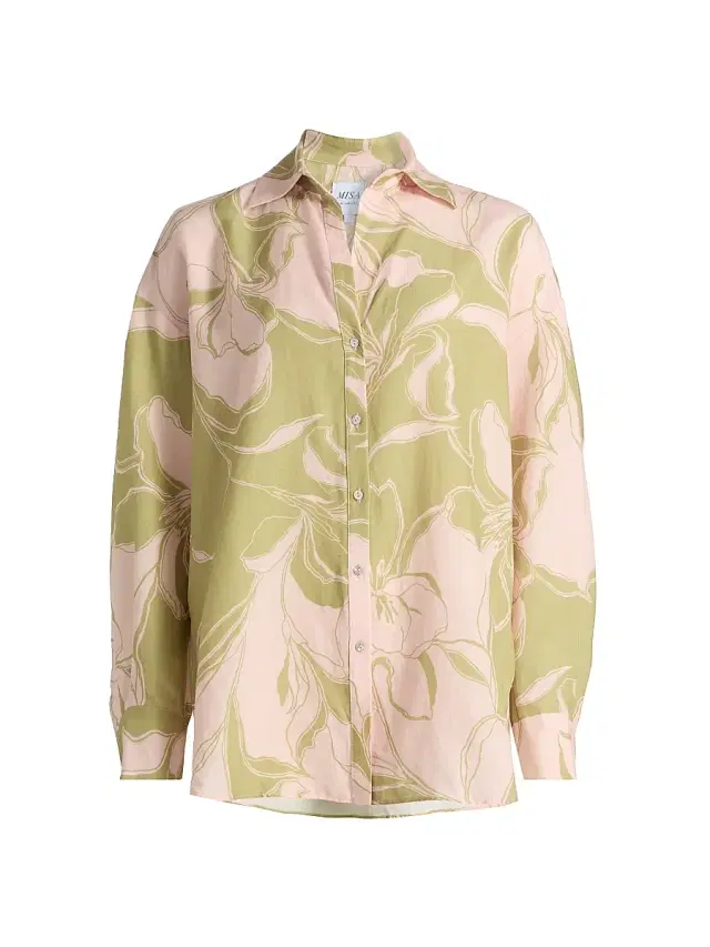 Misa Los Angeles Women's Ani Floral Linen-Blend Shirt - Olive Flora