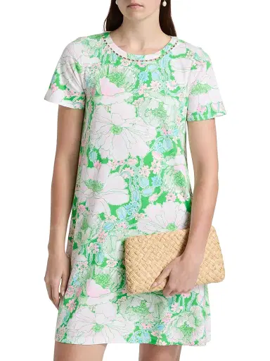 Lilly Pulitzer Women's Floral Cotton Embellished Midi-Dress - Putting Green Poppyland | Thumbnail 3 Lilly Pulitzer Women's Floral Cotton Embellished Midi-Dress - Putting Green Poppyland | Thumbnail 3