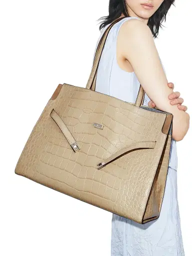Tory Burch Women's Lee Radziwill Croc-Embossed Leather Tote Bag - Ginger Leaf | Thumbnail 2