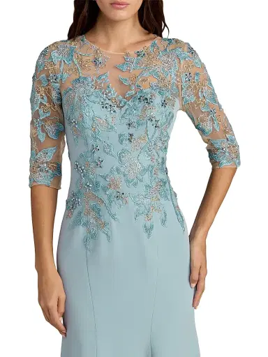 Mac Duggal Women's Floral-Embroidered Crepe Mermaid Gown | Thumbnail 3 Mac Duggal Women's Floral-Embroidered Crepe Mermaid Gown | Thumbnail 3