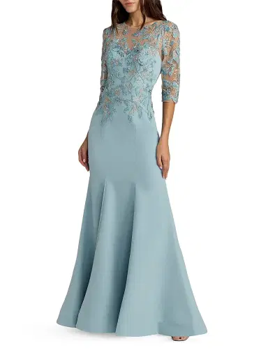Mac Duggal Women's Floral-Embroidered Crepe Mermaid Gown | Thumbnail 1 Mac Duggal Women's Floral-Embroidered Crepe Mermaid Gown | Thumbnail 1