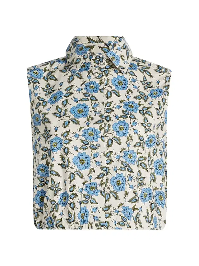 Derek Lam 10 Crosby Women's Faee Floral Cotton Cropped Sleeveless Shirt - Blue Bell Floral