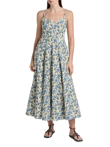 Derek Lam 10 Crosby Women's Adair Floral Double Strap Cotton Midi-Dress - Blue Bell Floral | Thumbnail 2