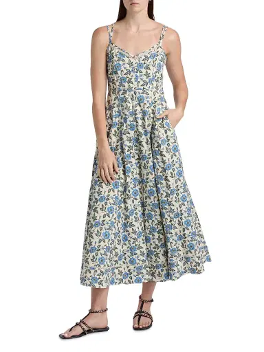 Derek Lam 10 Crosby Women's Adair Floral Double Strap Cotton Midi-Dress - Blue Bell Floral | Thumbnail 3