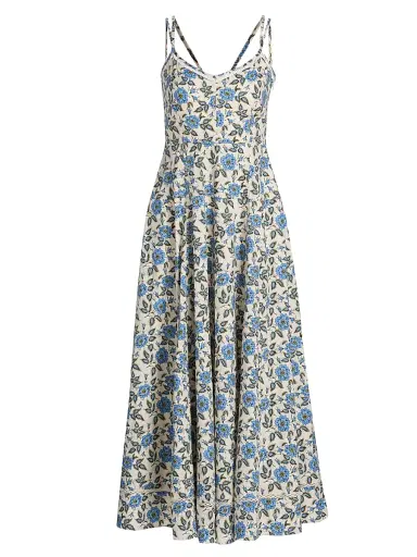 Derek Lam 10 Crosby Women's Adair Floral Double Strap Cotton Midi-Dress - Blue Bell Floral | Thumbnail 1