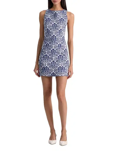 Alice + Olivia Women's Eva Damask A-Line Minidress - Off White Twilight Blue Multi - Size 10 | Thumbnail 2