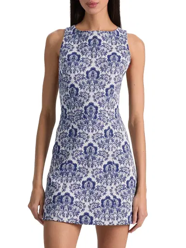 Alice + Olivia Women's Eva Damask A-Line Minidress - Off White Twilight Blue Multi - Size 10 | Thumbnail 3