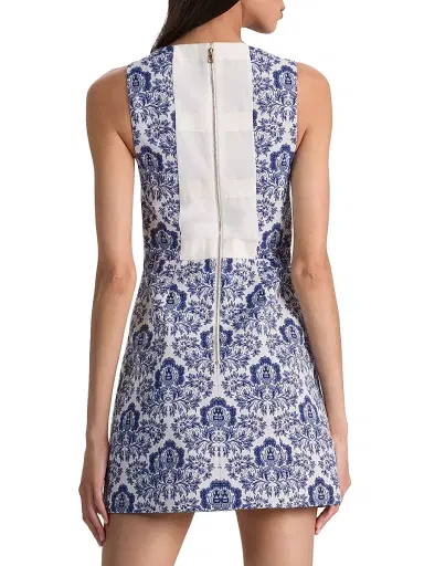 Alice + Olivia Women's Eva Damask A-Line Minidress - Off White Twilight Blue Multi - Size 10 | Thumbnail 5