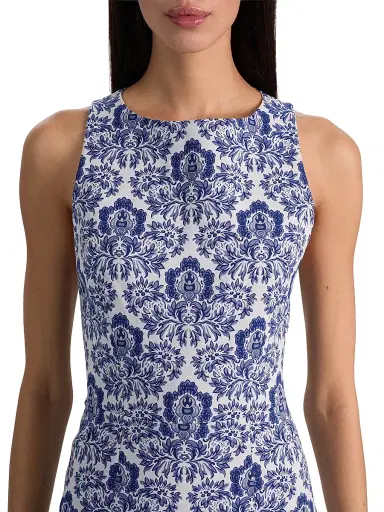 Alice + Olivia Women's Eva Damask A-Line Minidress - Off White Twilight Blue Multi - Size 10 | Thumbnail 6