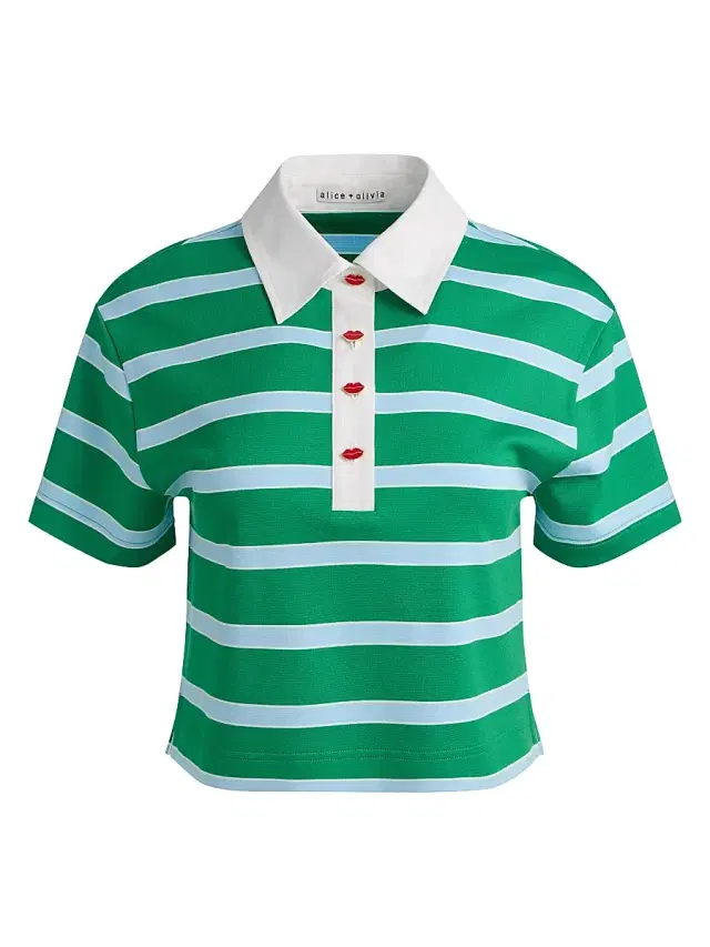 Women's Lyle Striped Rugby Polo Top - Green Apple Carolina