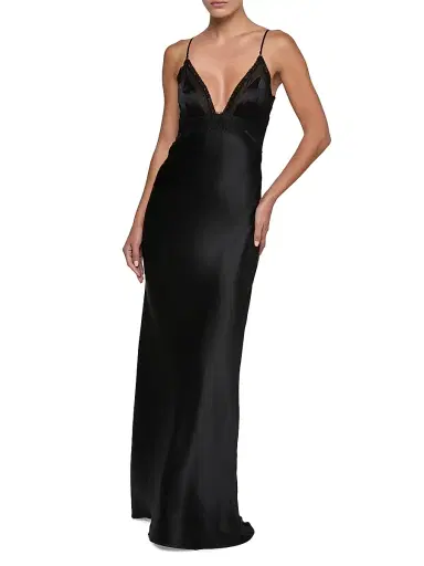 L'Agence Women's Elsa Lingerie Silk Maxi Slipdress - Black - Size 0 | Thumbnail 2