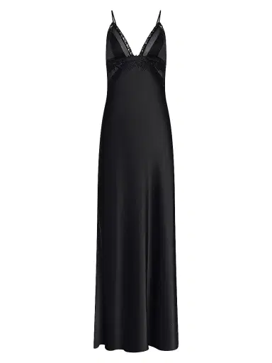 L'Agence Women's Elsa Lingerie Silk Maxi Slipdress - Black - Size 0 | Thumbnail 1