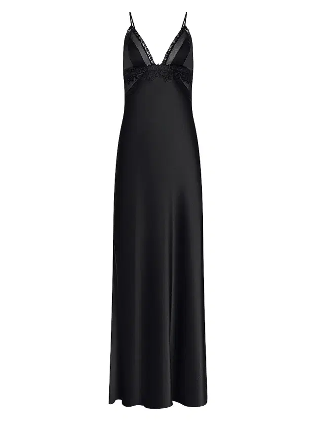 L'AGENCE Women's Elsa Lingerie Silk Maxi Slipdress - Black