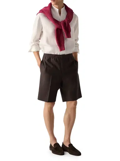 Zegna Men's Oasi Lino Shorts - Dark Brown - Size 38 | Thumbnail 6