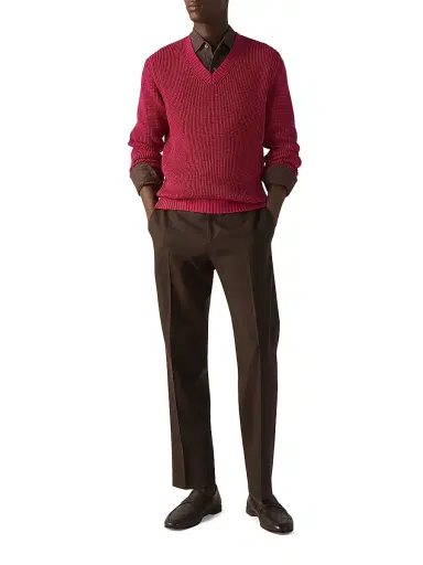 ZEGNA Men's Cotton and Silk V-Neck T-Shirt - Dark Pink | Thumbnail 6 ZEGNA Men's Cotton and Silk V-Neck T-Shirt - Dark Pink | Thumbnail 6